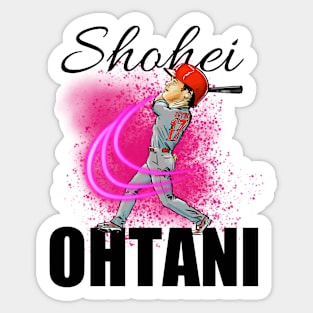 Shohei Ohtani Cartoon hitting home run (black text) Sticker